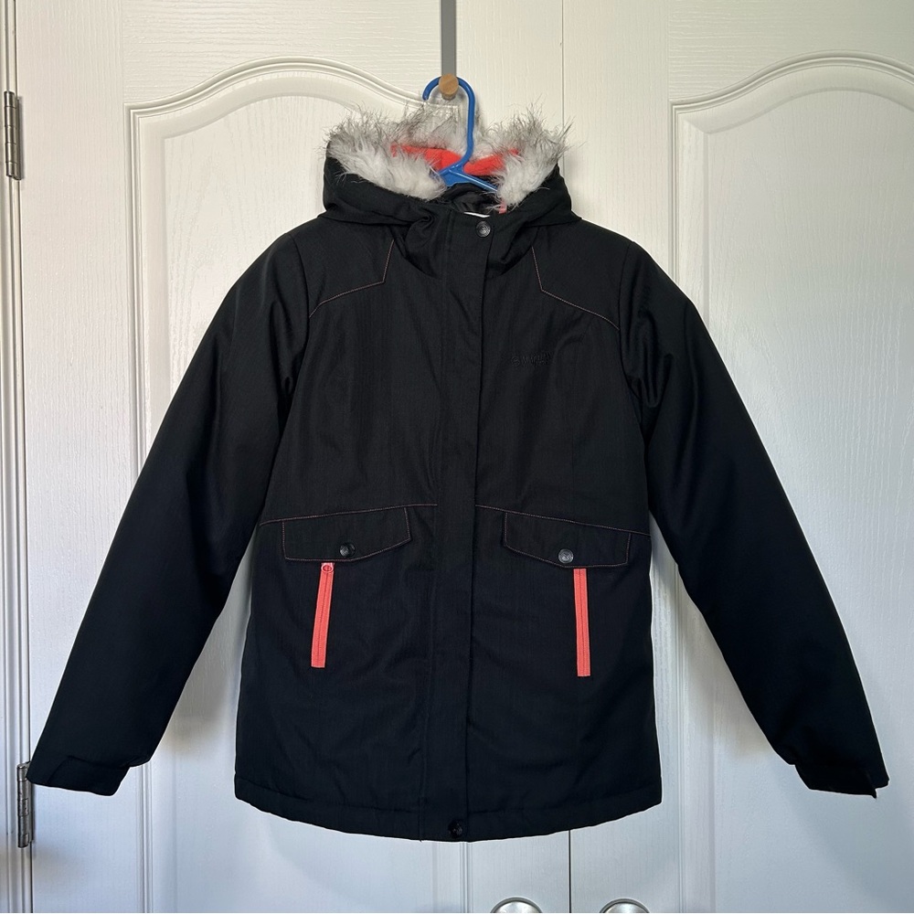 Magellan Outdoors 3-in-1 Winter Puffer Coat Black Coral Hearts Girls Large